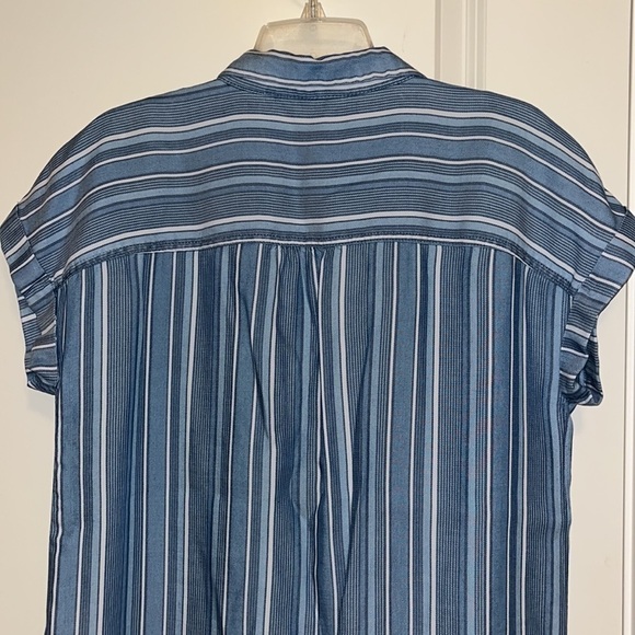 Cafe Marrakesh Blue multi striped short sleeve button down shirt Women’s Small - Picture 5 of 10